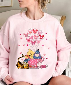 Valentine Disney Winnie The Pooh Sweatshirt Pooh Eeyore Tigger Piglet Pink Cup Valentine Shirt Valentine's Day Tee Disney Couple Shirt Gift