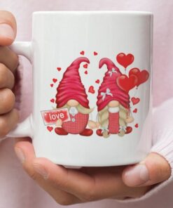 Valentine Gnome Couple Mug, Gnome Mug, Hearts Mug, Couple In Love Mug, Valentine For Her, Valentine For Him