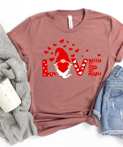 Valentine Gnomes with Love Shirt, Valentines Day Shirts For Woman, Heart Shirt, Cute Valentine Shirt, Cute Valentine Tee, Valentines Day Gift