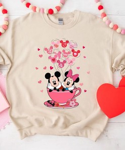 Valentine Mickey And Minnie Mouse Sweatshirt Mickey and Minnie Pink Cup Valentines Shirt Disney Valentine's Day Tee Disney Couple Shirt Gift