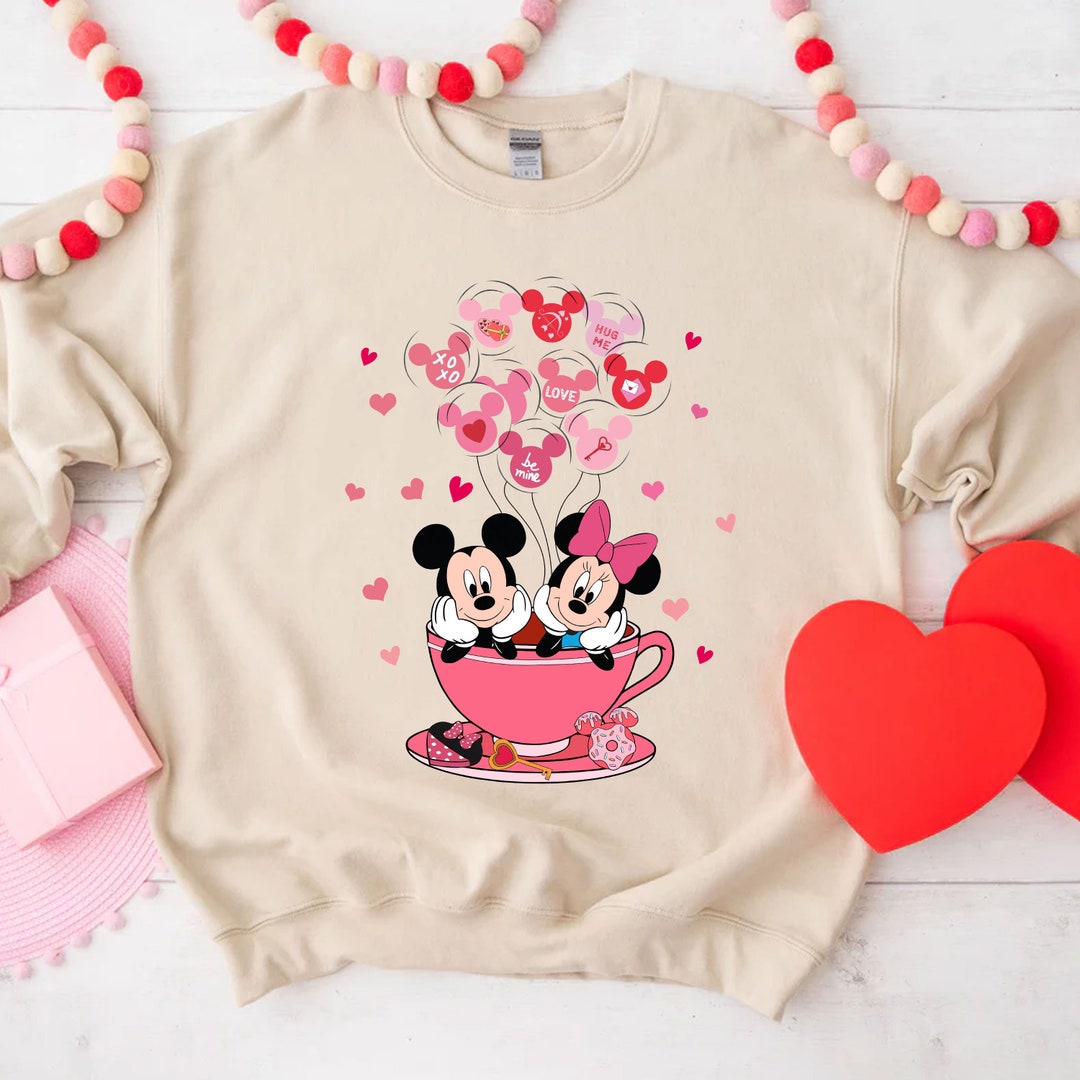 Valentine Mickey And Minnie Mouse Sweatshirt Mickey and Minnie Pink Cup Valentines Shirt Disney Valentine's Day Tee Disney Couple Shirt Gift