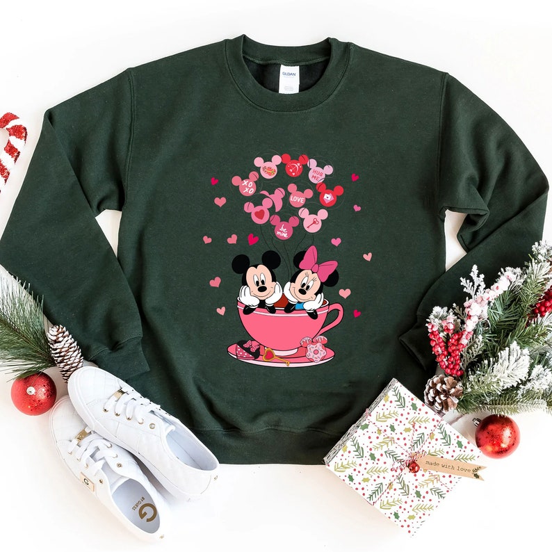 Valentine Mickey And Minnie Mouse Sweatshirt Mickey and Minnie Pink Cup Valentines Shirt Disney Valentine's Day Tee Disney Couple Shirt Gift - Image 3