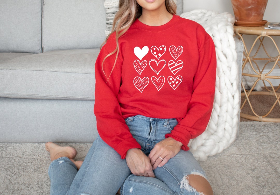 Valentine Sketch Heart Sweatshirt, Doodle Hearts Sweater, Women's Valentine's Day Sweater, Cute Heart Sweatshirt