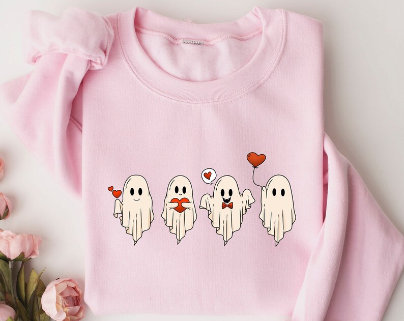 Valentine Sweatshirt, Valentines Day Sweatshirt, Valentines Ghost Sweatshirt, Cute Ghost Sweater, Valentines Gift, Spooky Valentine Crewneck - Image 2