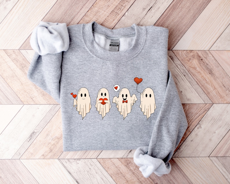 Valentine Sweatshirt, Valentines Day Sweatshirt, Valentines Ghost Sweatshirt, Cute Ghost Sweater, Valentines Gift, Spooky Valentine Crewneck - Image 3