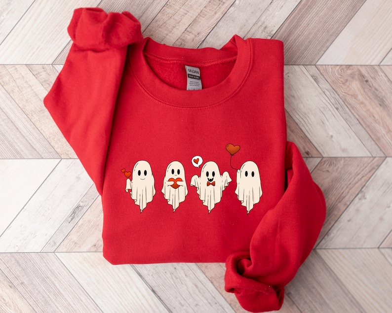 Valentine Sweatshirt, Valentines Day Sweatshirt, Valentines Ghost Sweatshirt, Cute Ghost Sweater, Valentines Gift, Spooky Valentine Crewneck - Image 4
