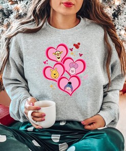 Valentine Winnie The Pooh Sweatshirt Disney Valentine's Day Shirt Pooh Piglet Tigger Eeyore Valentine's Day Shirt Disney Couple Shirt Gift