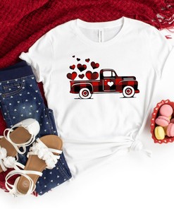 Valentines Buffalo Plaid Truck Shirt, Valentines Day Shirts For Woman, Heart Shirt, Cute Valentine Shirt, Cute Valentine Tee, Valentines Day Gift