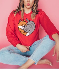 Valentine's Cat Heart Sweatshirt - Cats Heart Cute Sweater - Teacher Valentine's - Mom Valentine's Unisex Sweatshirt