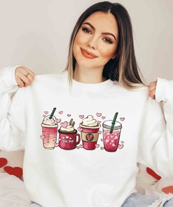 Valentines Day Coffee Cups Sweatshirt, Valentine Coffee Shirt, Women's Valentines Day Sweater, Valentines Day Shirt, Valentines Coffee Lover