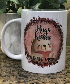 Valentine's Day Coffee Mug, Hugs And Kisses Mug, Valentine Teddy Mug, Cute Valentine's Mug, Valentine's Day Gift Idea