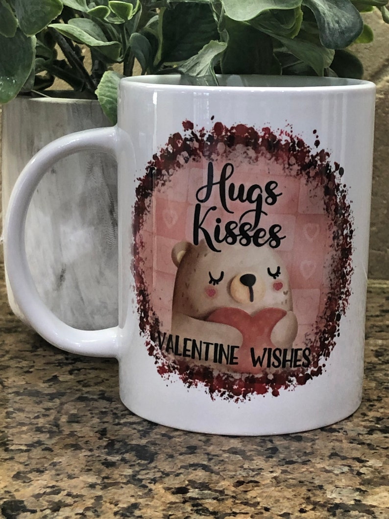 Valentine's Day Coffee Mug, Hugs And Kisses Mug, Valentine Teddy Mug, Cute Valentine's Mug, Valentine's Day Gift Idea