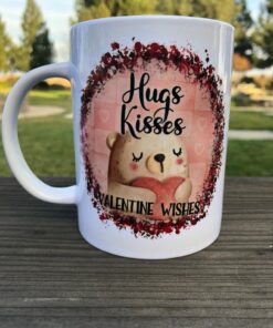 Valentine's Day Coffee Mug, Hugs And Kisses Mug, Valentine Teddy Mug, Cute Valentine's Mug, Valentine's Day Gift Idea