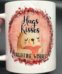 Valentine's Day Coffee Mug, Hugs And Kisses Mug, Valentine Teddy Mug, Cute Valentine's Mug, Valentine's Day Gift Idea