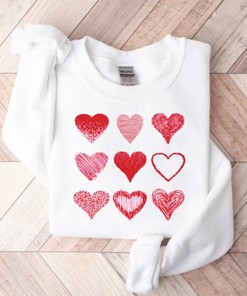 Valentine's Day Doodle Heart Sweatshirt - Cute Women's Tee Gift