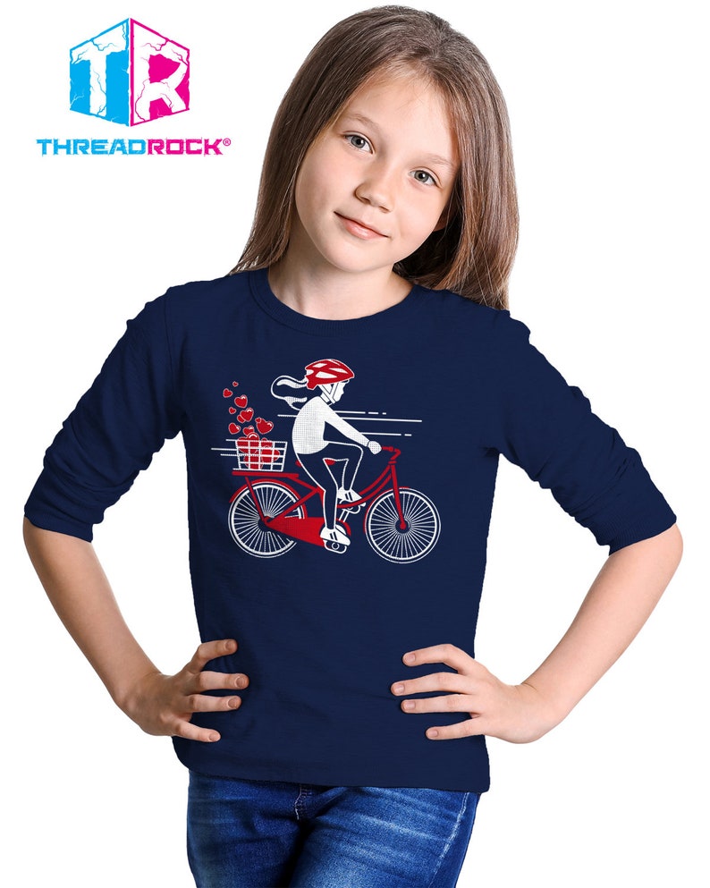 Valentine's Day Girl Bike - Kids' Youth Long Sleeve T-shirt - Image 3