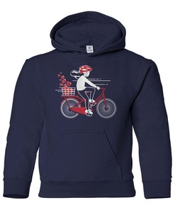 Valentine's Day Girl Bike - Youth Pullover Hoodie Sweatshirt