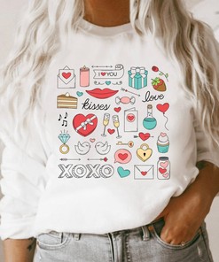 Valentines Day Shirt, Valentine's Heart Doodles Clipart, Love Sweatshirt, Valentine Sweater, Cute Valentine Women's Tees, Valentine Crewneck