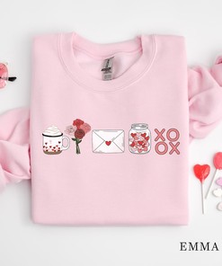 Valentines Day Sweatshirt, Valentines Day Shirt, Womens Valentines Day Sweatshirt, Heart Sweater, XOXO Sweatshirt, Roses, Valentines Coffee