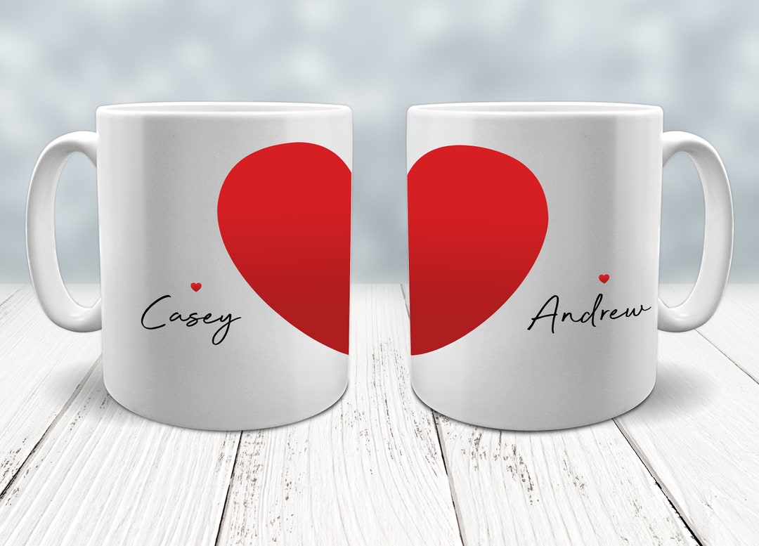Valentines Mug Heart Join Personalised Names Boyfriend Girlfriend Wife Husband Coffee Love