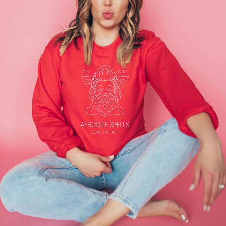 Valentine's Sweatshirt - Afrodite Spells Love Potion - Goddess Cute Sweater - Teacher Valentine's Shirt - Mom Valentine's Unisex Sweatshirt - Image 3