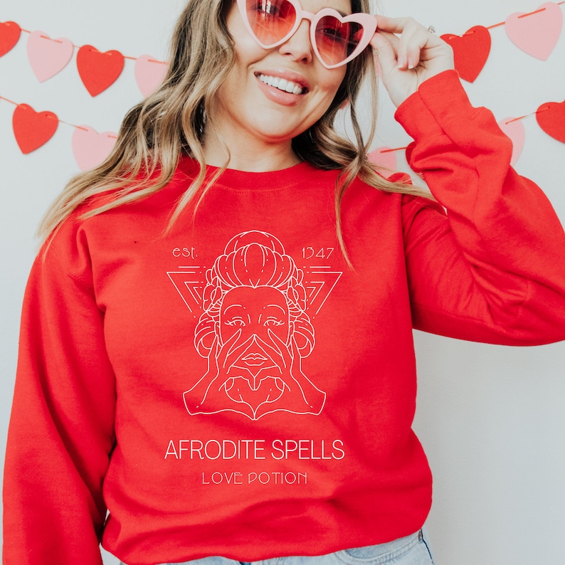Valentine's Sweatshirt - Afrodite Spells Love Potion - Goddess Cute Sweater - Teacher Valentine's Shirt - Mom Valentine's Unisex Sweatshirt - Image 4