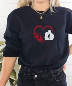 Valentine’s day sweatshirt, T-shirt, Love butterfly unisex couple Tee Shirt for boyfriend girlfriend. Winter clothing for himandher