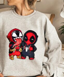 Venom And Deadpool Cute Friends Unisex T-shirt, Marvel Halloween Matching Hoodie Sweatshirt, Long Sleeve Adult Shirt Kid Toddler Tee