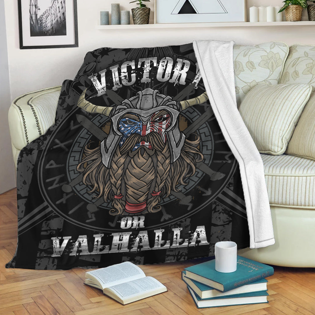Victory or Valhalla Viking Sherpa Fleece Blanket Gifts for Viking Lovers