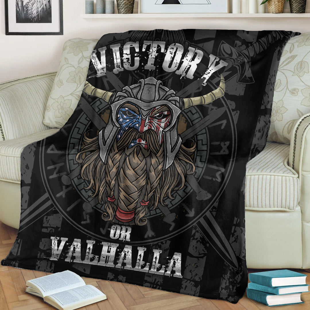 Victory or Valhalla Viking Sherpa Fleece Blanket Gifts for Viking Lovers