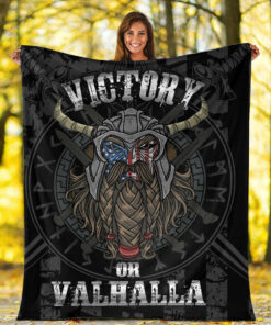 Victory or Valhalla Viking Sherpa Fleece Blanket Gifts for Viking Lovers