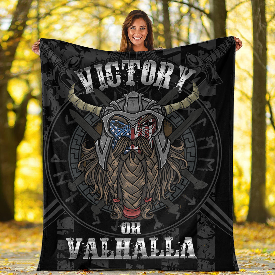Victory or Valhalla Viking Sherpa Fleece Blanket Gifts for Viking Lovers