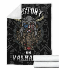 Victory or Valhalla Viking Sherpa Fleece Blanket Gifts for Viking Lovers
