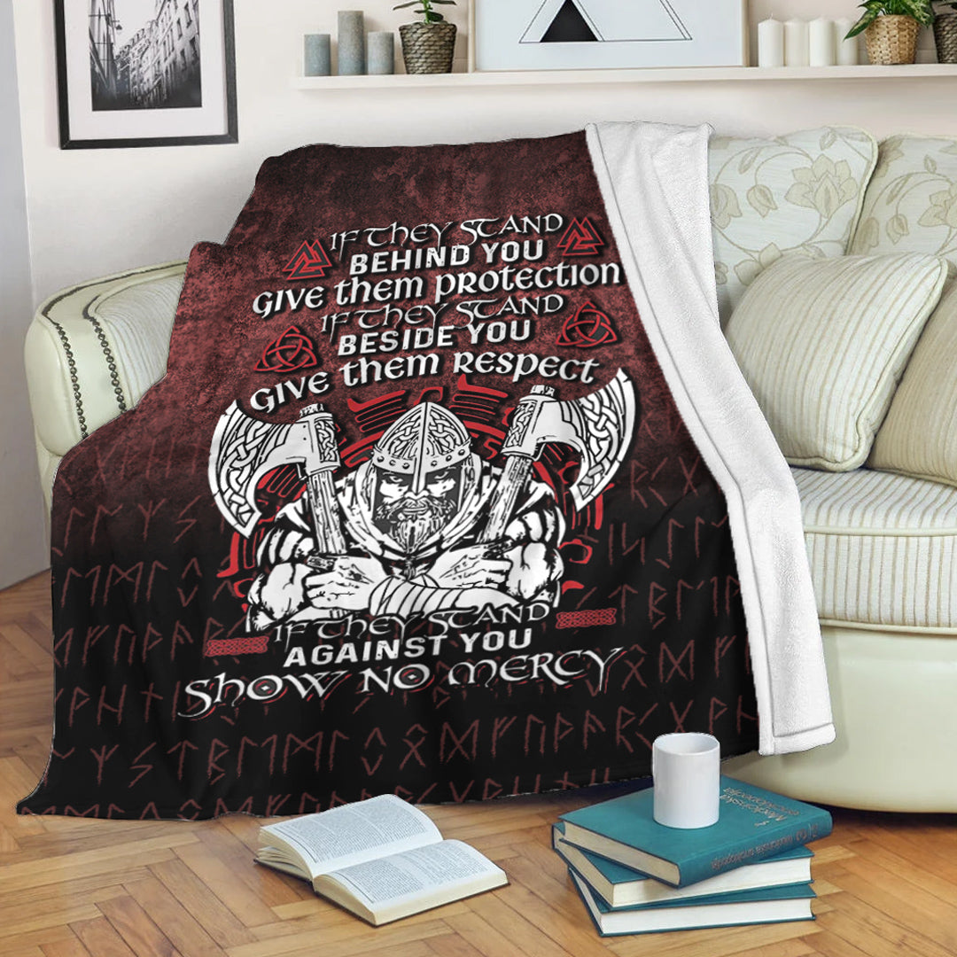 Viking Blanket Against You Show No Mercy Sherpa Fleece Blanket Gifts for Viking Lovers