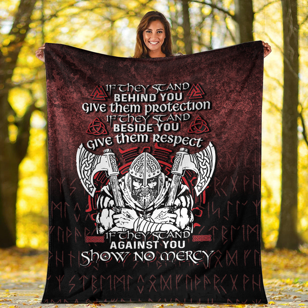 Viking Blanket Against You Show No Mercy Sherpa Fleece Blanket Gifts for Viking Lovers