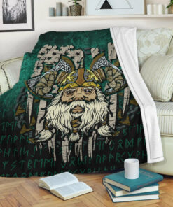 Viking Blanket America Odin Sherpa Fleece Blanket Gifts for Viking Lovers