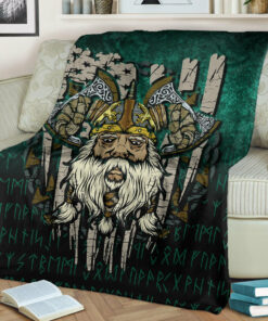 Viking Blanket America Odin Sherpa Fleece Blanket Gifts for Viking Lovers