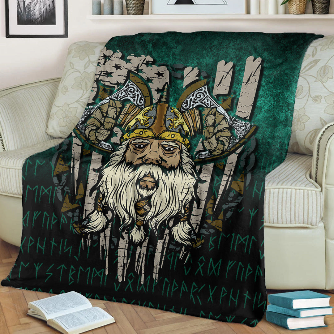 Viking Blanket America Odin Sherpa Fleece Blanket Gifts for Viking Lovers
