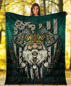 Viking Blanket America Odin Sherpa Fleece Blanket Gifts for Viking Lovers
