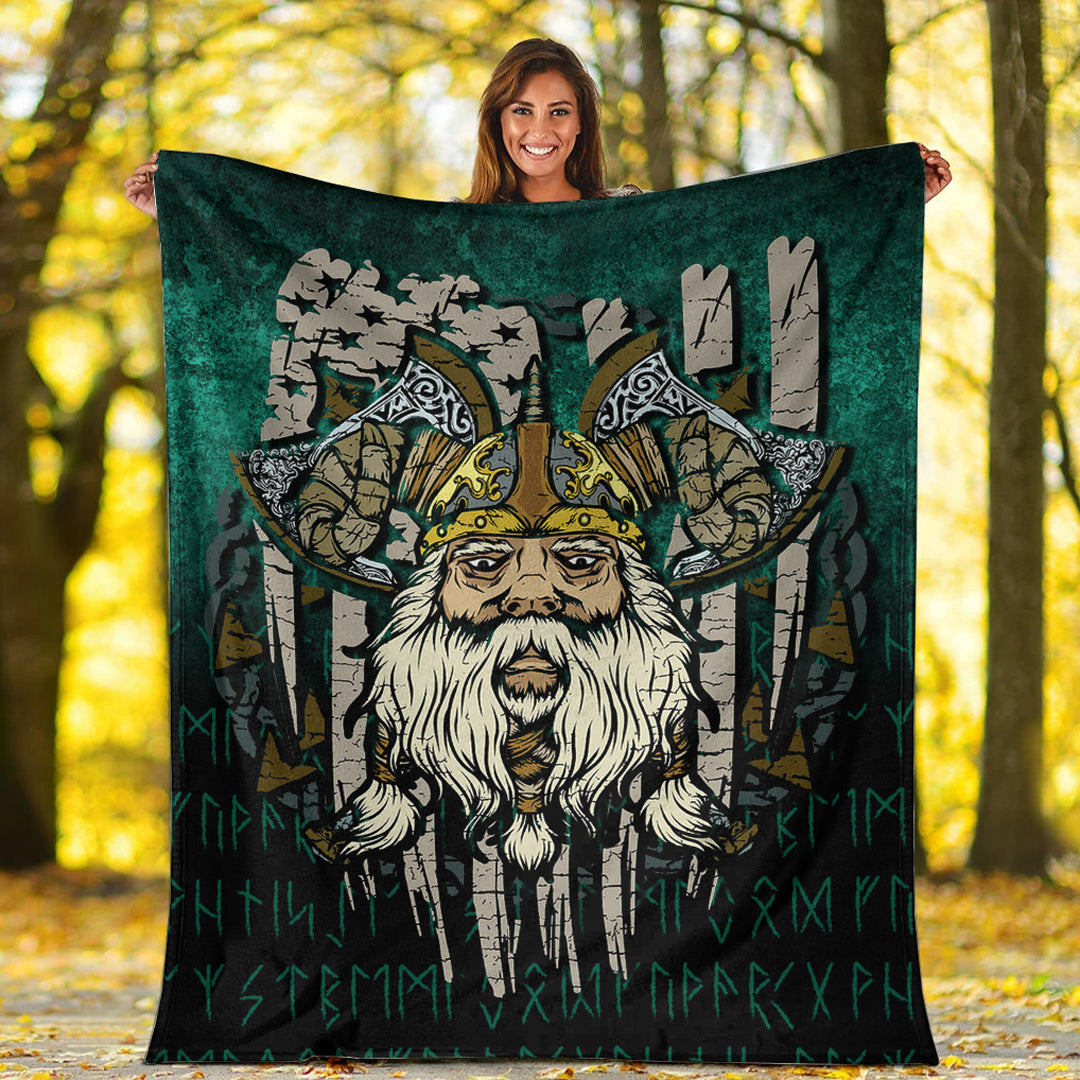 Viking Blanket America Odin Sherpa Fleece Blanket Gifts for Viking Lovers