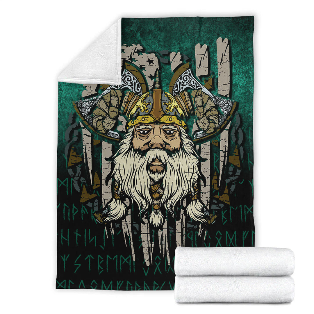 Viking Blanket America Odin Sherpa Fleece Blanket Gifts for Viking Lovers