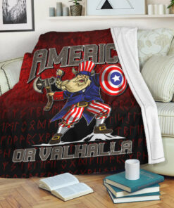 Viking Blanket America Or Valhalla Sherpa Fleece Blanket Gifts for Viking Lovers