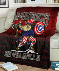Viking Blanket America Or Valhalla Sherpa Fleece Blanket Gifts for Viking Lovers