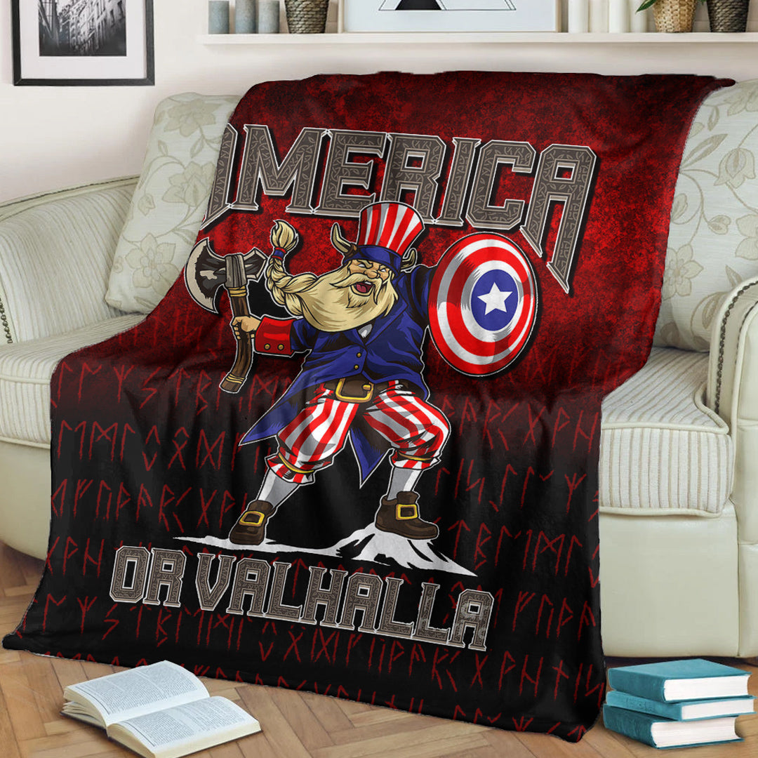 Viking Blanket America Or Valhalla Sherpa Fleece Blanket Gifts for Viking Lovers