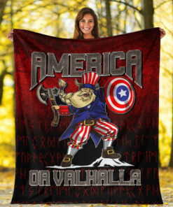 Viking Blanket America Or Valhalla Sherpa Fleece Blanket Gifts for Viking Lovers