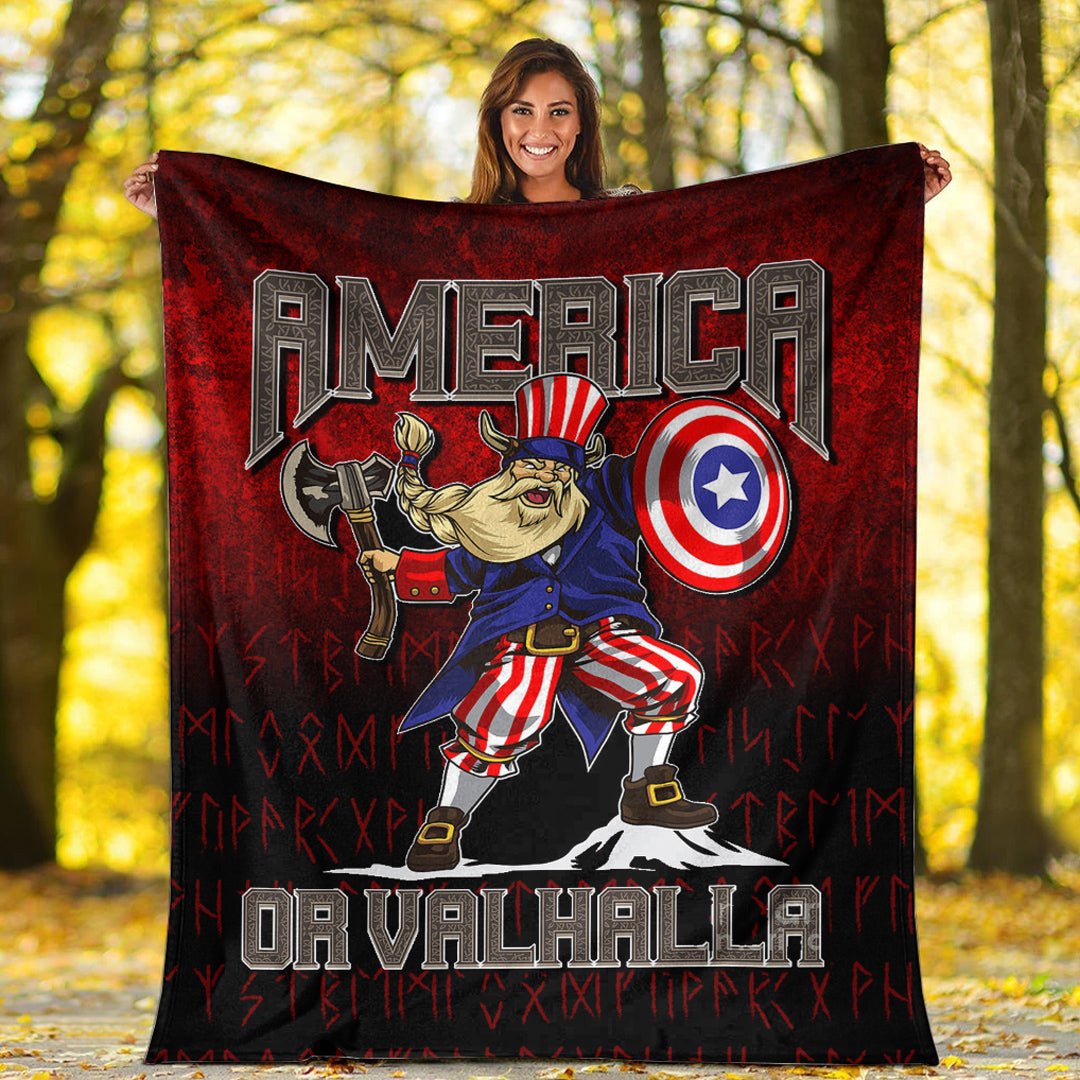 Viking Blanket America Or Valhalla Sherpa Fleece Blanket Gifts for Viking Lovers