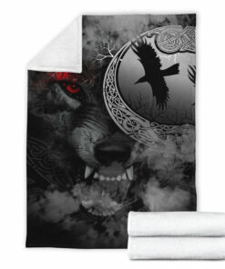Viking Blanket Angry Moon Wolf Sherpa Fleece Blanket Gifts for Viking Lovers