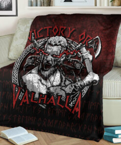 Viking Blanket Axe Warrior Raven Odin Thor Victory Or Valhalla Sherpa Fleece Blanket Gifts for Viking Lovers