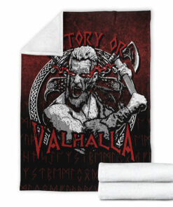 Viking Blanket Axe Warrior Raven Odin Thor Victory Or Valhalla Sherpa Fleece Blanket Gifts for Viking Lovers