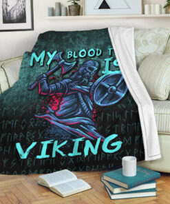Viking Blanket Blood Type Viking Axe Warrior Valhalla Sherpa Fleece Blanket Gifts for Viking Lovers
